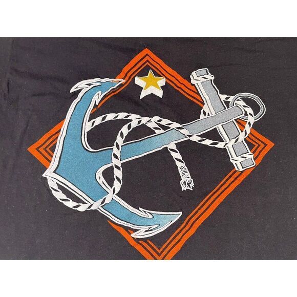VINTAGE Anchor Graphic T-shirt Men Large Black 80s 90s Single Stitch - Picture 2 of 7